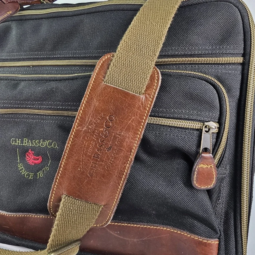 Vtg GH Bass Messenger Briefcase Shoulder Laptop Padded Leather Nylon Zip Case